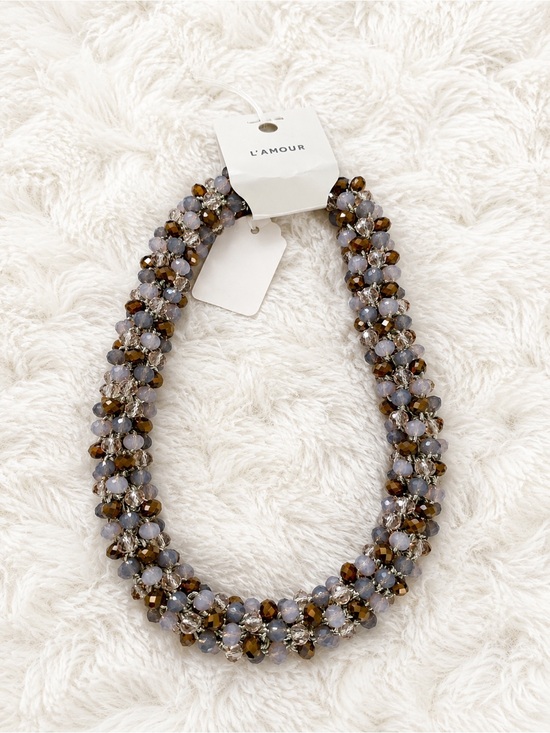 L'Amour Jewelry - Vintage L'Amour Brown, Gray & Gold Cluster Beaded Necklace